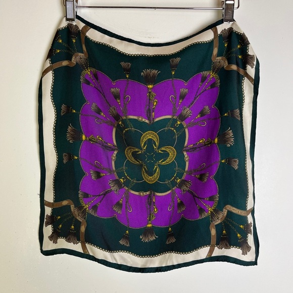 Veronica Beard NWT Silk Scarf Purple Green Equestrian Old Money Luxury Preppy - Picture 2 of 11